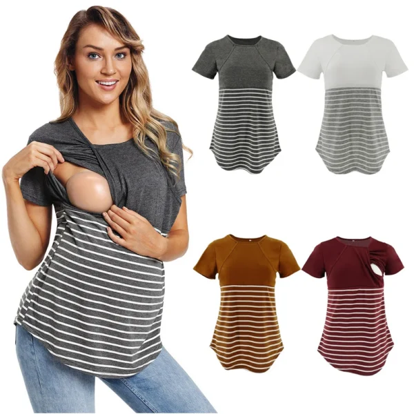 T-shirt d'allaitement mi-rayé